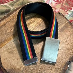 Vtg BUCKLE DOWN Size OSFA XL Rainbow Slide Buckle Seatbelt Belt USA OldSchool